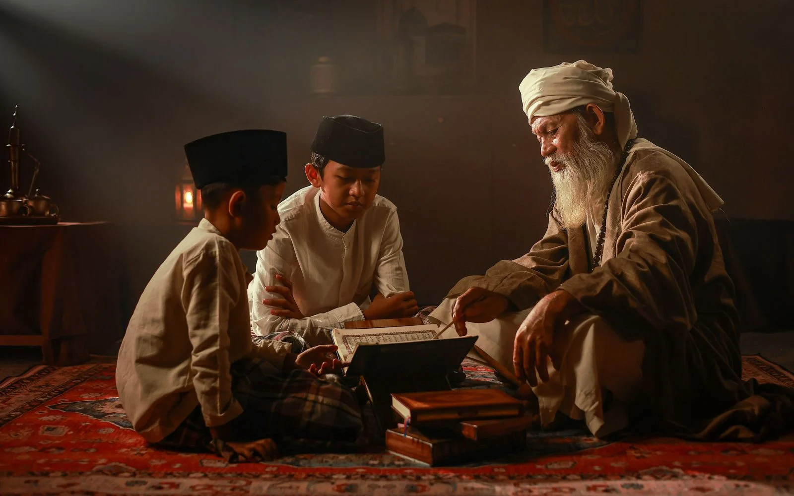 Teacher listening to students recite the Quran for Ijazah